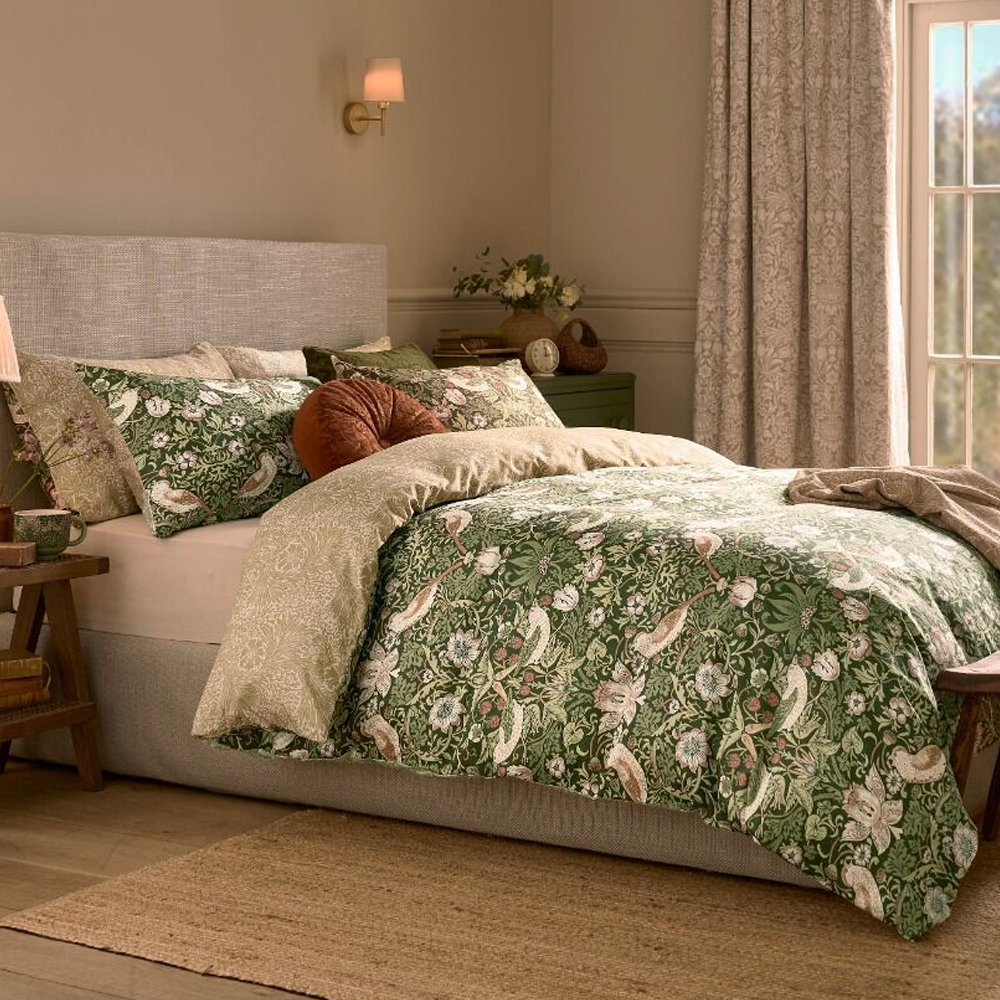 William Morris At Home Strawberry Thief Nettle Duvet Cover Set